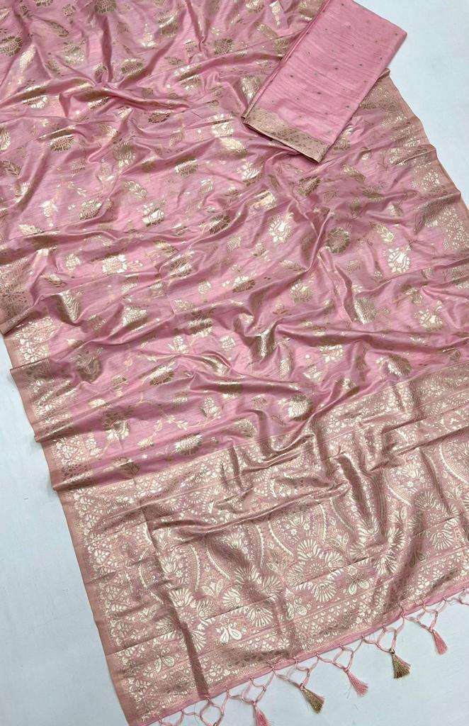 EKKTARA Saree For Women Light Pink Colour Silk Handloom Weaving Saree With Unstitched Blouse