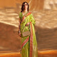 EKKTARA Saree For Women Lime Green Colour Pure Silk Chaap Border Design Handloom Weaving Saree With Unstitched Blouse