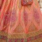 EKKTARA Semi Stitched Designer Peach Multicolour Colour Lehenga Choli Set