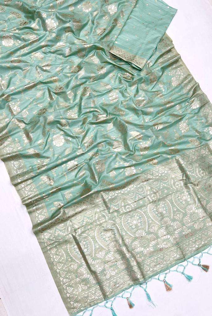 EKKTARA Saree For Women Light Green Colour Silk Handloom Weaving Saree With Unstitched Blouse