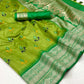 EKKTARA Saree For Women Lemon Green Colour Silk Handloom Weaving Saree With Unstitched Blouse