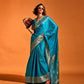 EKKTARA Saree For Women Stone Blue Colour Handloom Weaving Silk Saree With Unstitched Blouse