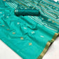 EKKTARA Saree For Women  Turquoise Colour Handloom Weaving Silk Saree With Unstitched Blouse