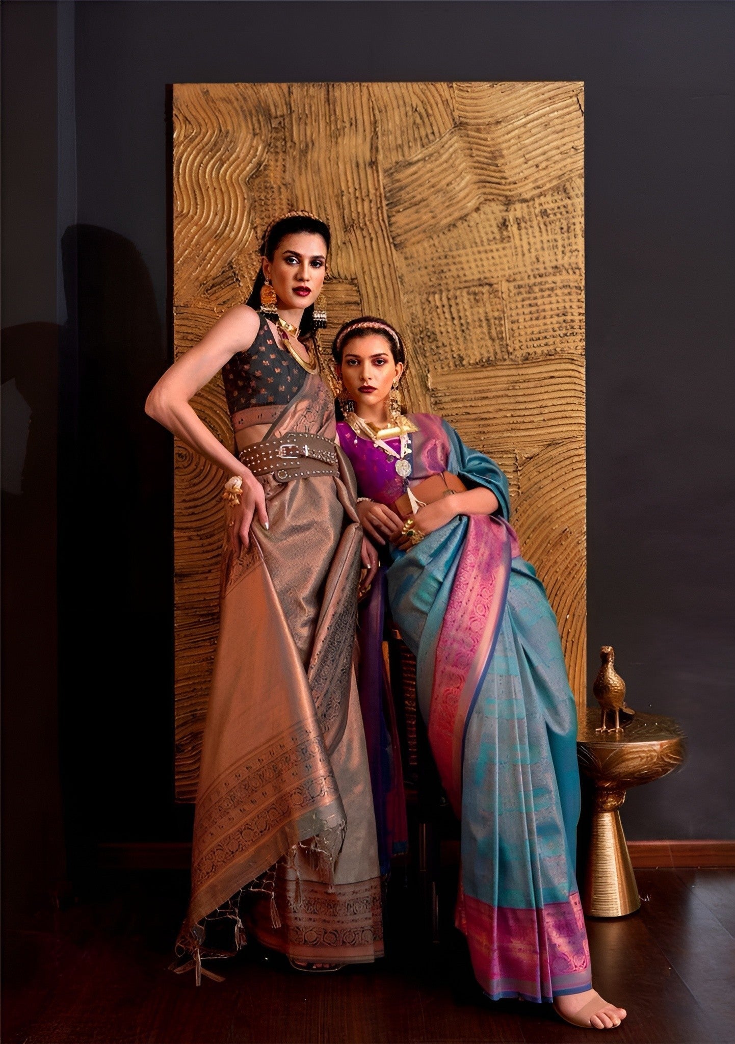 EKKTARA Saree For Women Turquoise Colour Handloom Weaving Silk Saree With Unstitched Blouse