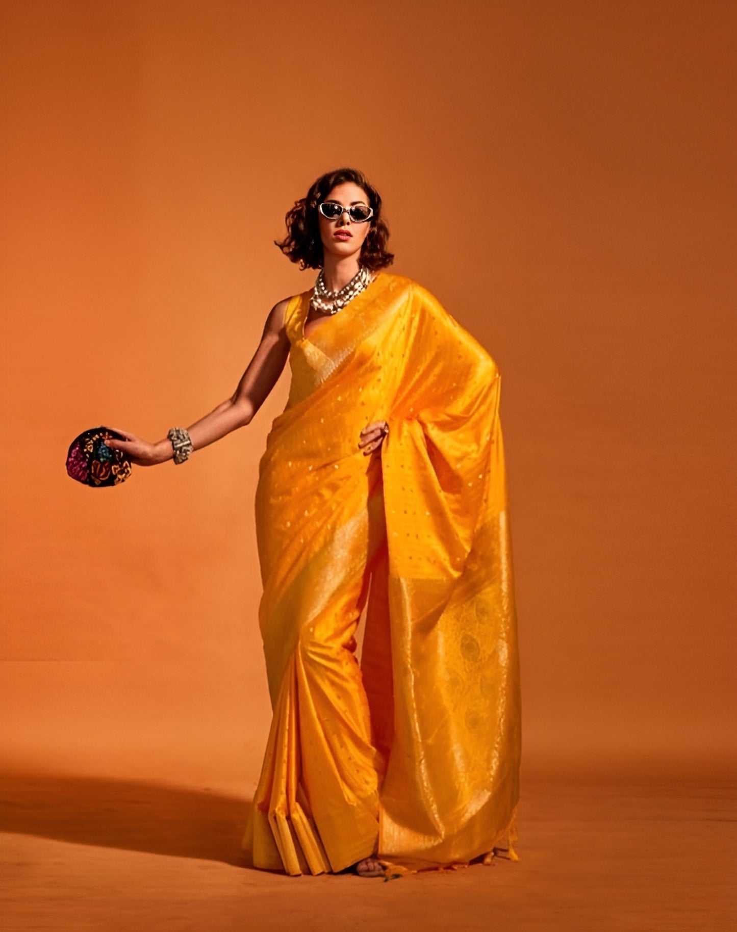 EKKTARA Saree For Women Merigold Colour Handloom Weaving Silk Saree With Unstitched Blouse
