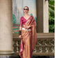 EKKTARA Saree For Women Copper Brown Colour Pure Tissue Saree With Designer Pallu And Unstitched Blouse