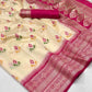 EKKTARA Saree For Women Cream Colour Silk Handloom Weaving Saree With Unstitched Blouse