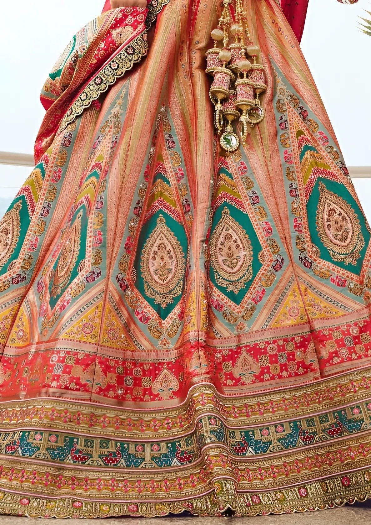 EKKTARA Semi Stitched Designer Pink Multicolour Colour Lehenga Choli Set