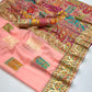 EKKTARA Saree For Women Peach Colour Kashmiri Silk Handloom Weaving Saree With Unstitched Blouse