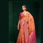 EKKTARA Saree For Women Peach Colour Cotton Silk Saree With Unstitched Blouse
