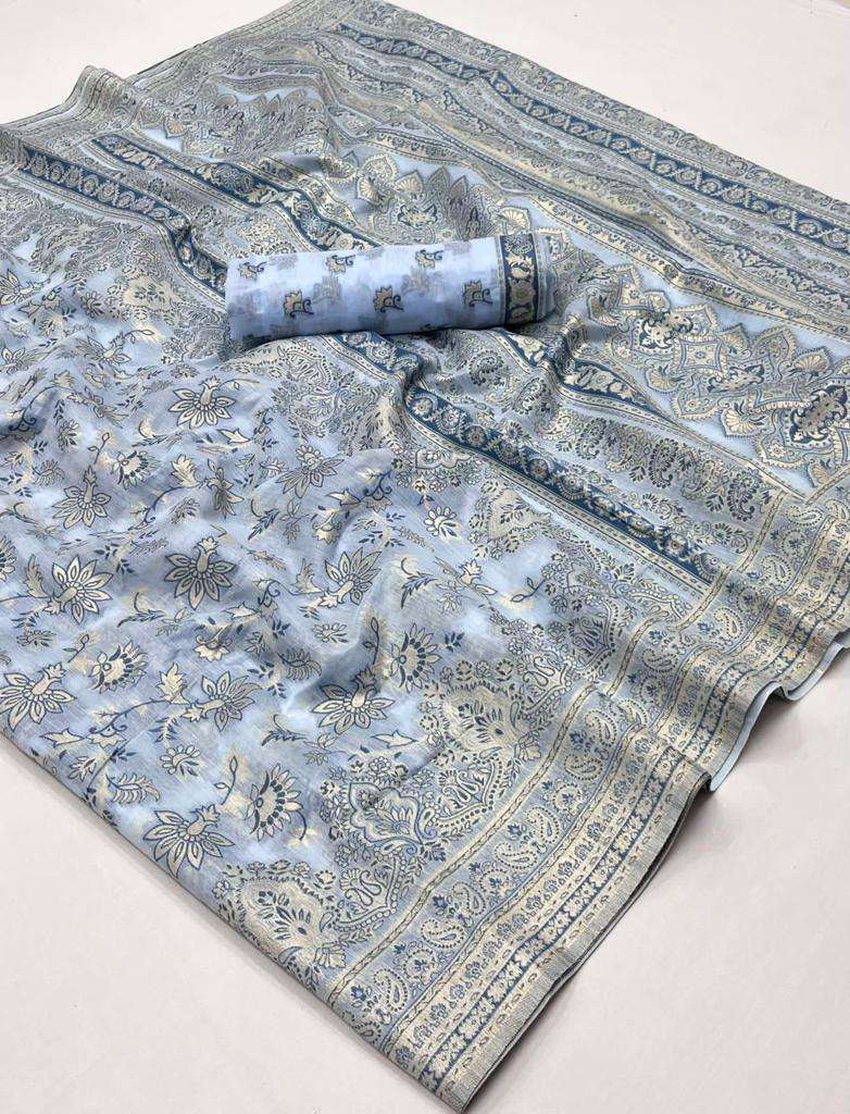 EKKTARA Saree For Women Soft Blue Green Colour Kashmiri Handloom Weaving Saree With Unstitched Blouse