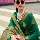 EKKTARA Saree For Women Green Colour Pure Satin Handwoven Zari Weaving Saree With Unstitched Blouse