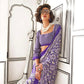 EKKTARA Saree For Women Purple Printed Colour Satin Modern Crepe Saree With Unstitched Blouse