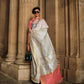 EKKTARA Saree For Women Cream Colour Silk Handloom Weaving Saree With Unstitched Blouse
