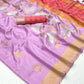 EKKTARA Saree For Women Lavender Colour Silk Handloom Weaving Saree With Unstitched Blouse