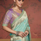 EKKTARA Saree For Women Turquoise Colour Dola Silk Saree With Embroidery Work Unstitched Blouse