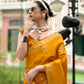 EKKTARA Saree For Women Mustard Yellow Colour Pure Satin Handwoven Zari Weaving Saree With Unstitched Blouse