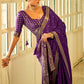 EKKTARA Saree For Women Purple Colour Pure Satin Handwoven Saree With Zari Weaving And Unstitched Blouse