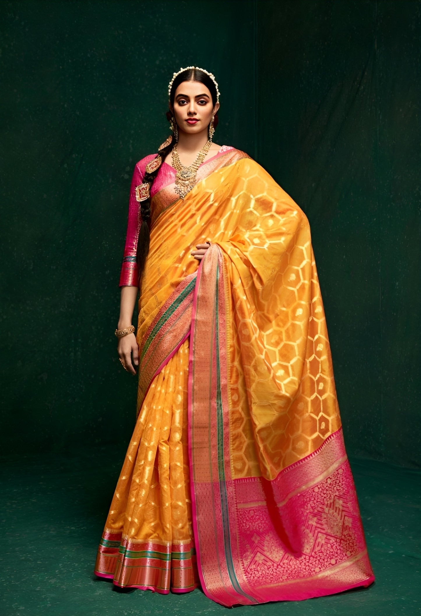 EKKTARA Saree For Women Sunny Yellow Colour Cotton Silk Saree With Unstitched Blouse