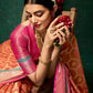 EKKTARA Saree For Women Peach Colour Cotton Silk Saree With Unstitched Blouse