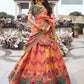 EKKTARA Semi Stitched Designer Peach Multicolour Colour Lehenga Choli Set