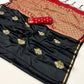 EKKTARA Saree For Women Black Colour Pure Satin Silk Handloom Weaving Saree With Unstitched Blouse