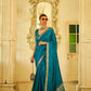 EKKTARA Saree For Women Teal Blue Colour Pure Satin Handwoven Saree With Zari Weaving And Unstitched Blouse