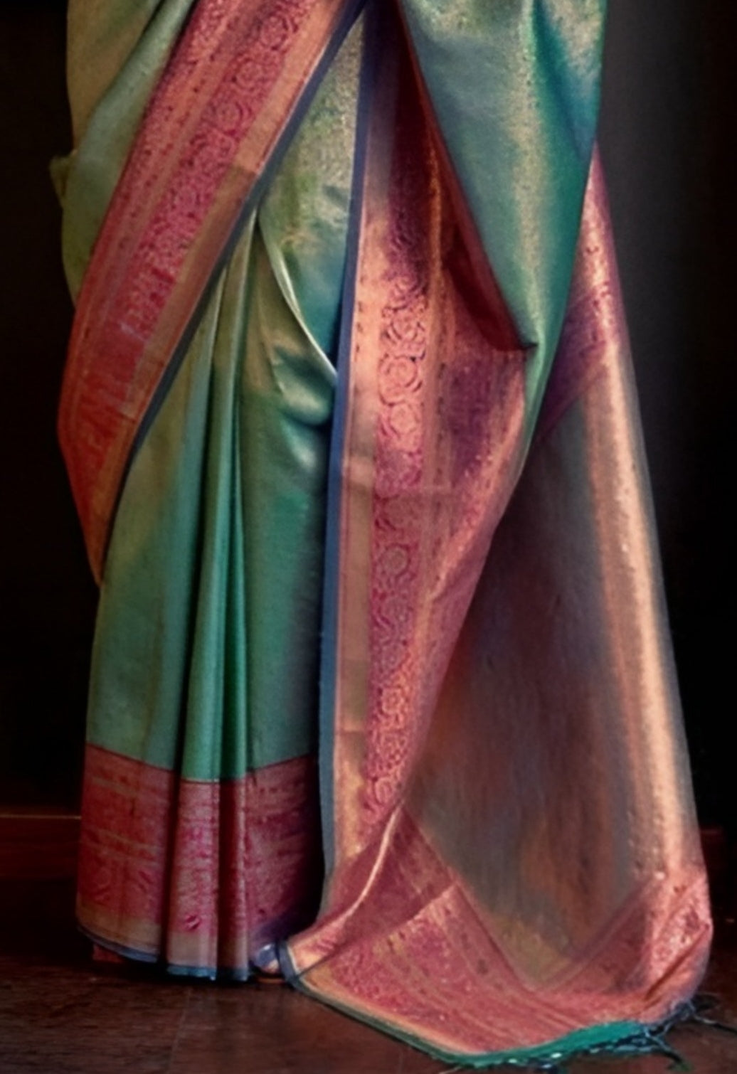 EKKTARA Saree For Women Sea Green Colour Handloom Weaving Silk Saree With Unstitched Blouse