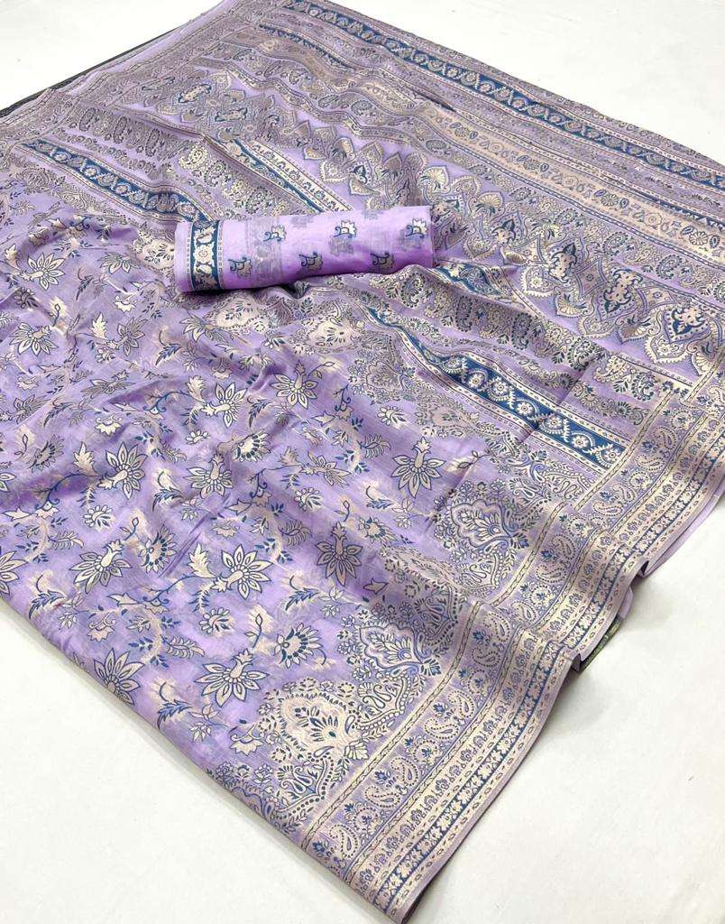 EKKTARA Saree For Women Lavender Colour Kashmiri Handloom Weaving Saree With Unstitched Blouse