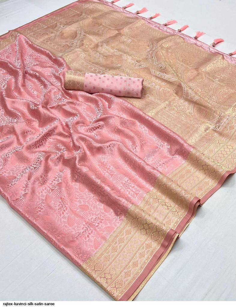 EKKTARA Saree For Women Peach Colour Silk Handloom Weaving Saree With Unstitched Blouse