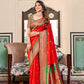 EKKTARA Saree For Women Red Colour Peshwai Paithani Silk Saree With Unstitched Blouse