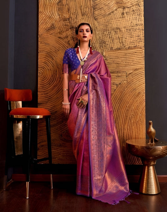 EKKTARA Saree For Women Purple Colour Handloom Weaving Silk Saree With Unstitched Blouse