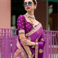 EKKTARA Saree For Women Purple Colour Pure Satin Handwoven Zari Weaving Saree With Unstitched Blouse