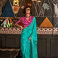 EKKTARA Saree For Women Turquoise Colour Party Wear Designer Handloom Weaving Saree With Unstitched Blouse