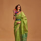 EKKTARA Saree For Women Lime Green Colour Handloom Weaving Silk Saree With Unstitched Blouse