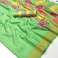 EKKTARA Saree For Women Light Green Colour Silk Handloom Weaving Saree With Unstitched Blouse
