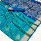 EKKTARA Saree For Women Turquoise Colour Soft Silk Handloom Weaving Saree With Unstitched Blouse