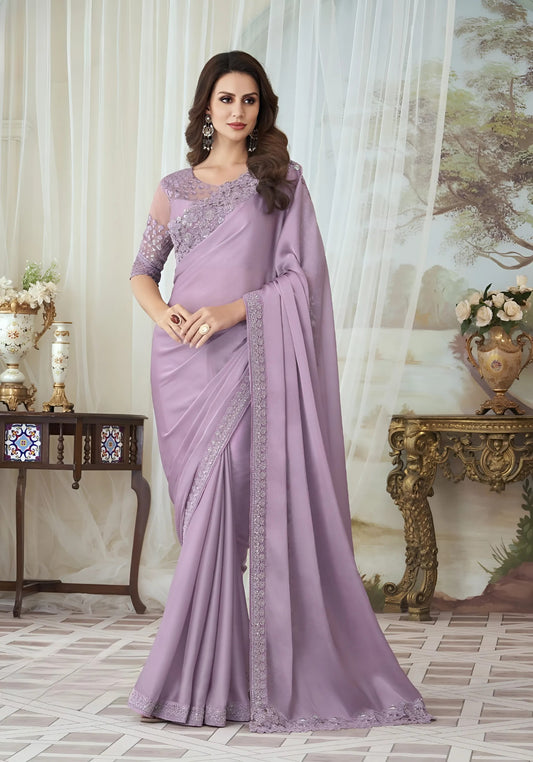 EKKTARA Saree For Women Lavender Colour Designer Party Wear Saree With Unstitched Blouse