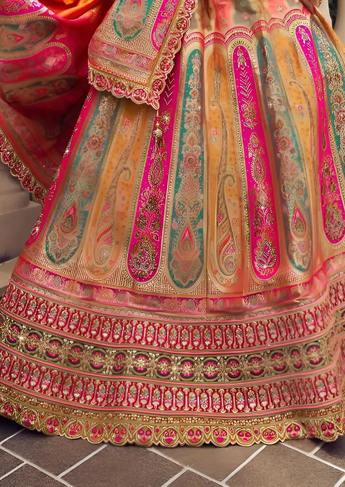 EKKTARA Semi Stitched Designer Yellow Multicolour Colour Lehenga Choli Set