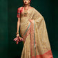 EKKTARA Saree For Women Beige Colour Cotton Silk Saree With Unstitched Blouse