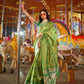 EKKTARA Saree For Women Lemon Green Colour Silk Handloom Weaving Saree With Unstitched Blouse