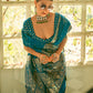 EKKTARA Saree For Women Teal Blue Colour Pure Satin Handwoven Saree With Zari Weaving And Unstitched Blouse