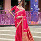 EKKTARA Saree For Women Ruby Red Colour Pure Satin Handwoven Zari Weaving Saree With Unstitched Blouse