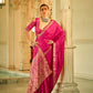 EKKTARA Saree For Women Pink Colour Pure Satin Handwoven Saree With Zari Weaving And Unstitched Blouse