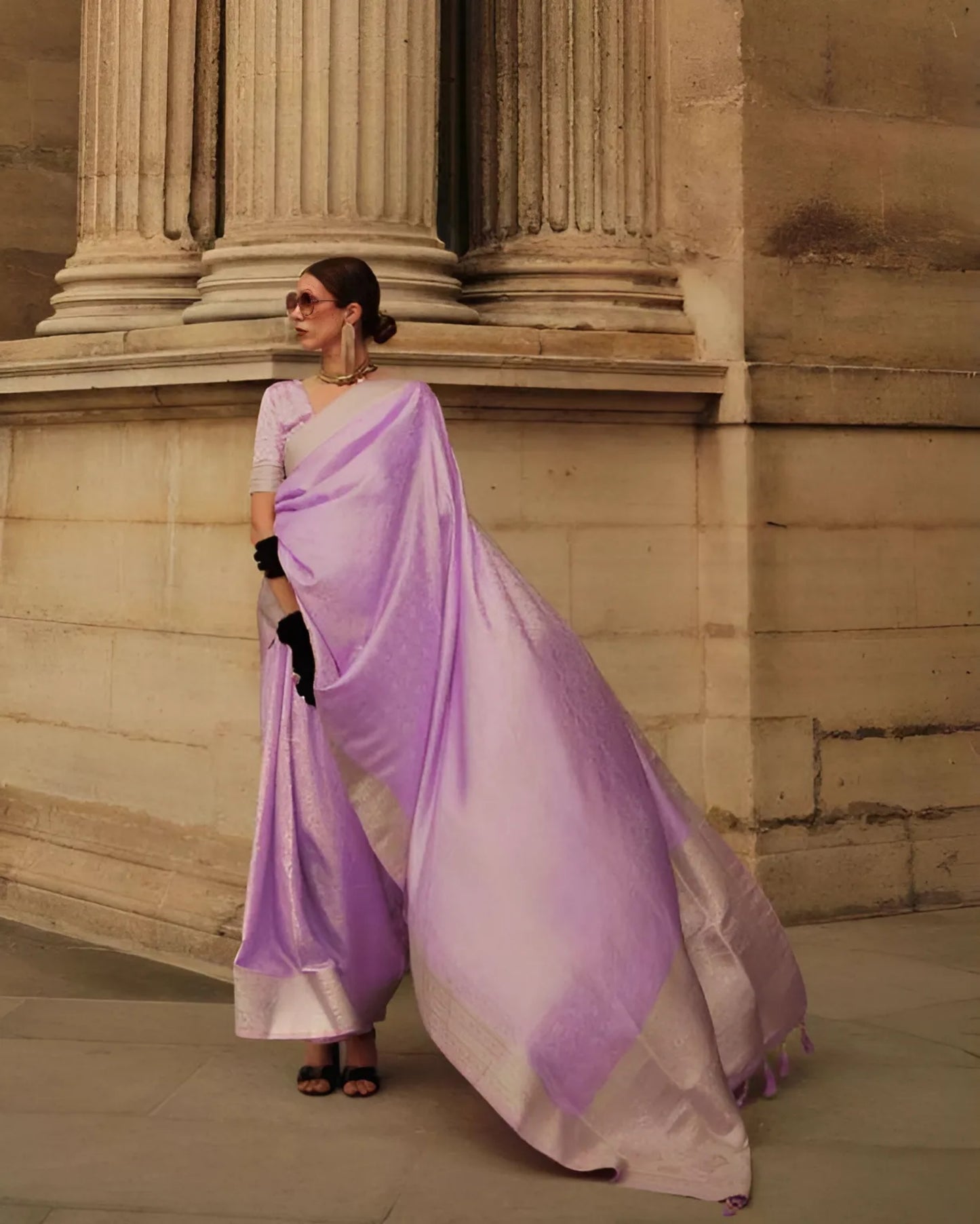 EKKTARA Saree For Women Lavender Colour Silk Handloom Weaving Saree With Unstitched Blouse