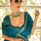 EKKTARA Saree For Women Teal Blue Colour Pure Satin Handwoven Saree With Zari Weaving And Unstitched Blouse