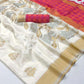 EKKTARA Saree For Women Cream Colour Silk Handloom Weaving Saree With Unstitched Blouse