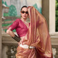 EKKTARA Saree For Women Copper Brown Colour Pure Tissue Saree With Designer Pallu And Unstitched Blouse