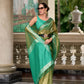 EKKTARA Saree For Women Olive Green Colour Pure Tissue Saree With Designer Pallu And Unstitched Blouse