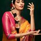 EKKTARA Saree For Women Sunny Yellow Colour Cotton Silk Saree With Unstitched Blouse